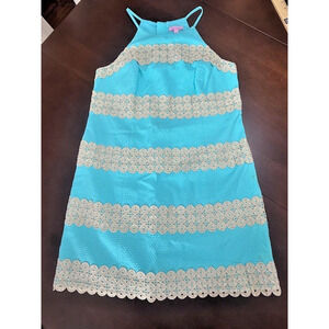Lilly Pulitzer Annabelle Shift Dress Turquoise Gold Size 10 - Retail $288